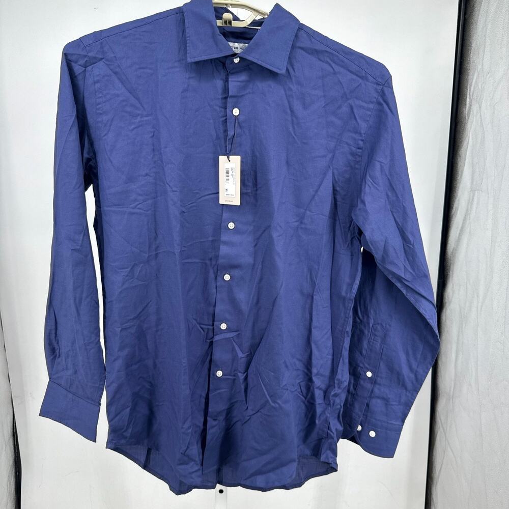 Peter Millar Highlands Soft Twill Cotton Sport Shirt Mens M Navy Blue Business